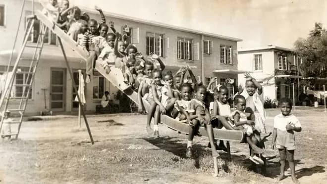 Historic photograph of Rosewood Courts community housing development