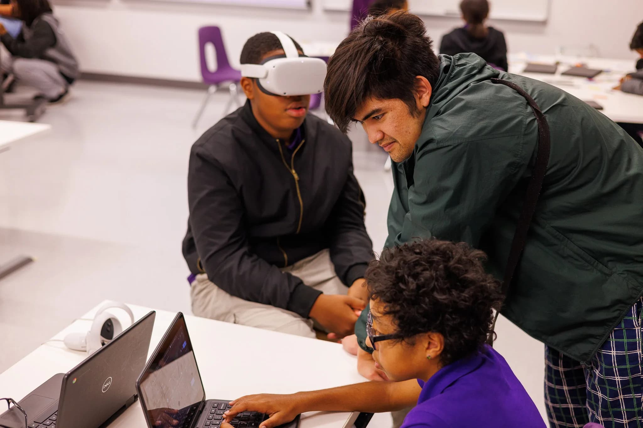 Youth collaborating on a digital storytelling project