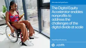 Black woman using a wheelchair, looking at their mobile device.